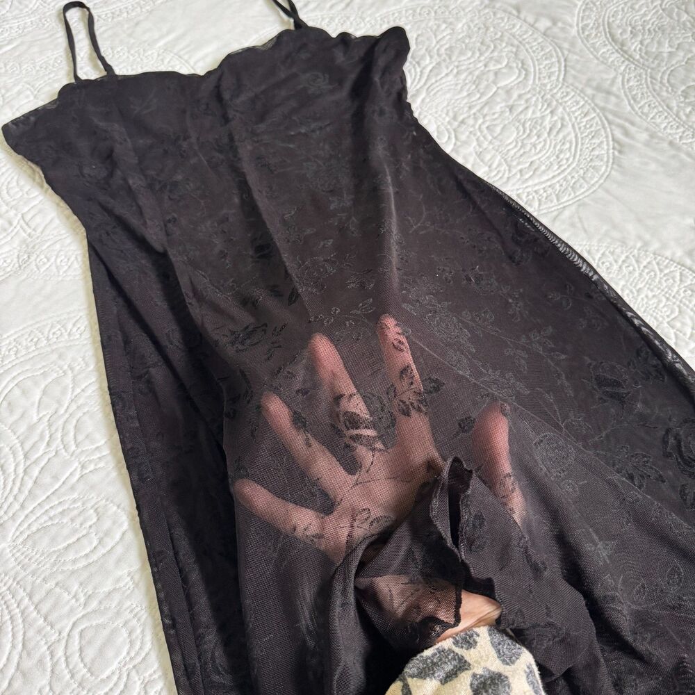 Beautiful Black Sheer Dress With Floral Rose Print Women's Size Large - Picture 4 of 9